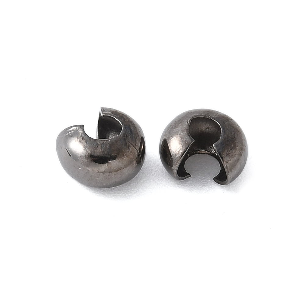 Brass Crimp Beads Covers Nickel Free Round Gunmetal About 5mm In Diameter 4mm Thick Hole: 2mm