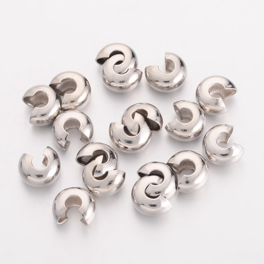 Brass Crimp Beads Covers Nickel Free Round Platinum color About 5mm In Diameter 4mm Thick Hole: 2mm