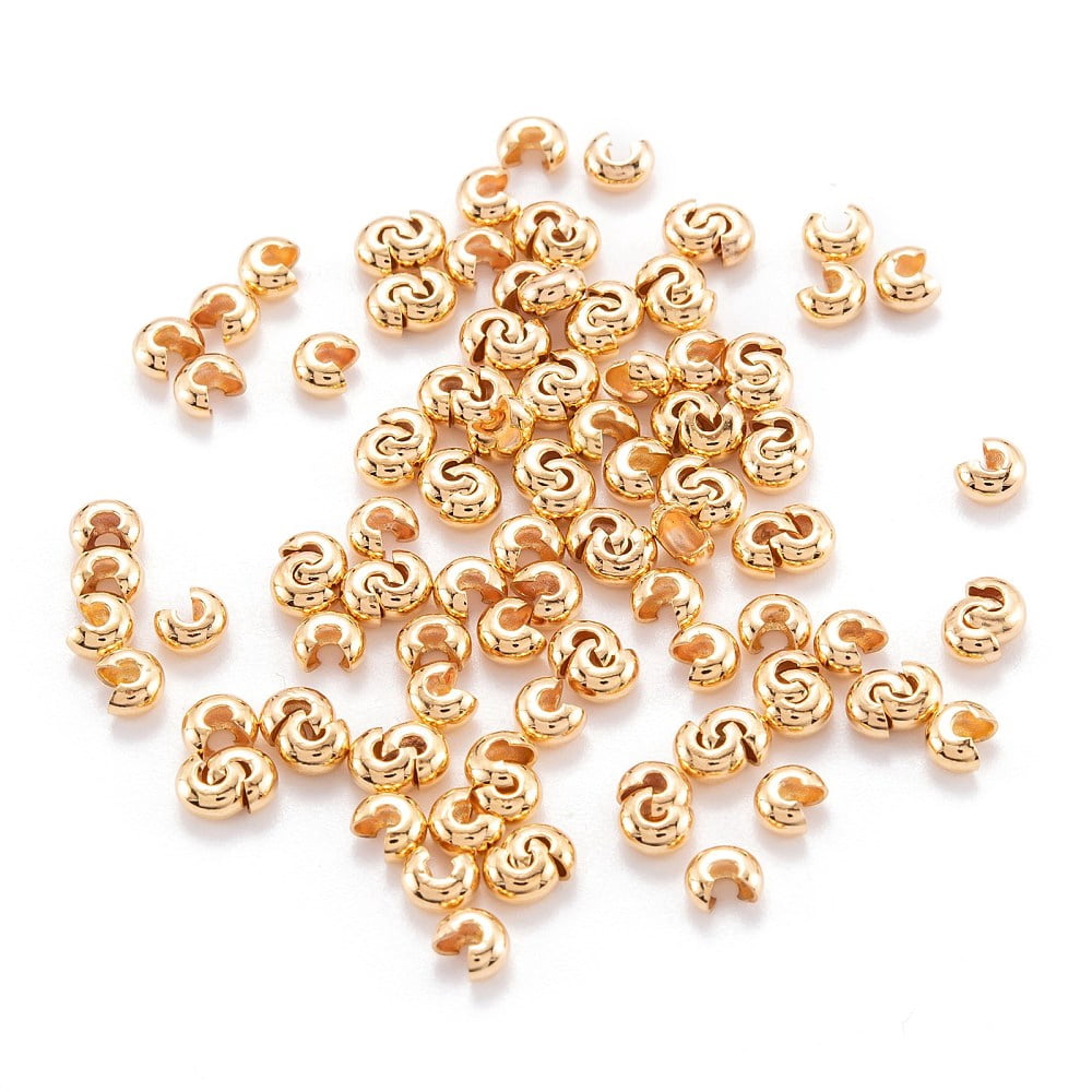 Brass Crimp Beads Covers Real 18K Gold Plated 4.5x5x3mm Hole: 1.6mm 500pc