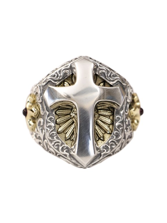 Brass Cross Shield 925 Sterling Silver Huge Cross Ring TA470 US Size 13
