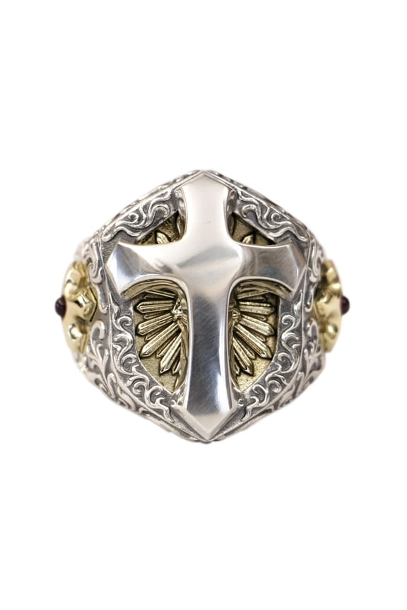 Brass Cross Shield 925 Sterling Silver Huge Cross Ring TA470 US Size 14.5
