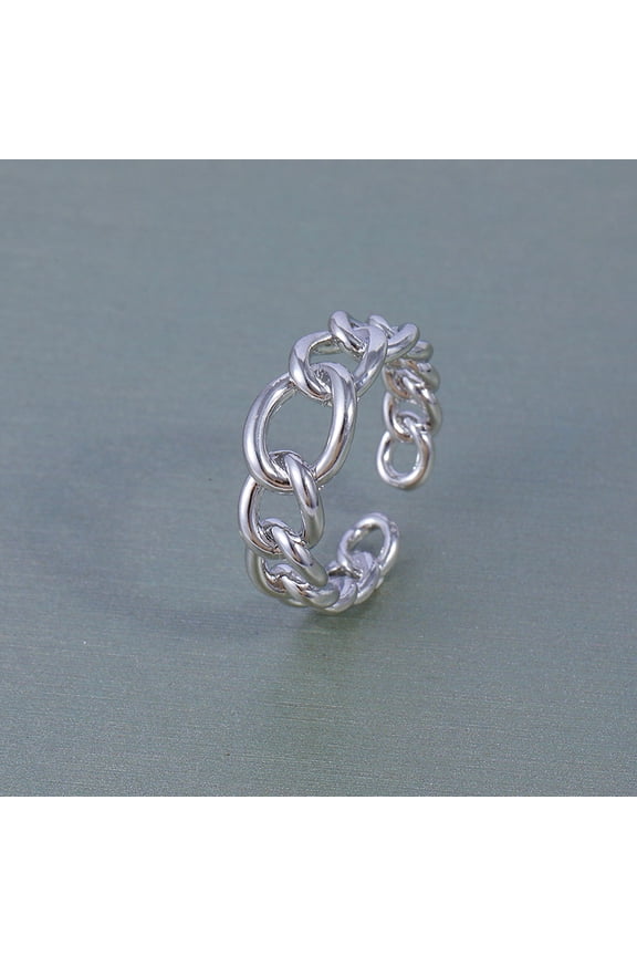 Brass Cuban Link Cuff Rings for Women Men Platinum