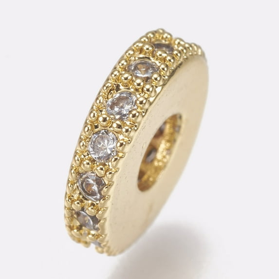 Brass+Cubic Zirconia 20 pc Brass Micro Pave Cubic Zirconia Bead Spacers Flat Round Clear Golden 8x2mm Hole: 3mm