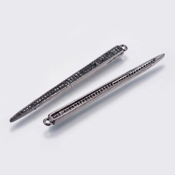 Brass+Cubic Zirconia 5 pc Brass Micro Pave Cubic Zirconia Big Pendants Strip Black Gunmetal 55x4x3mm Hole: 1.2mm