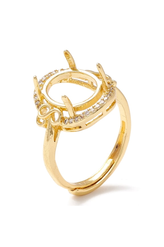 Brass Cubic Zirconia Adjustable Ring Components 4 Claw Prong Ring Settings Long-Lasting Plated Cadmium Free & Lead Free Oval Golden Tray: 10x8mm 2.8mm US Size 6 3/4(17.1mm)