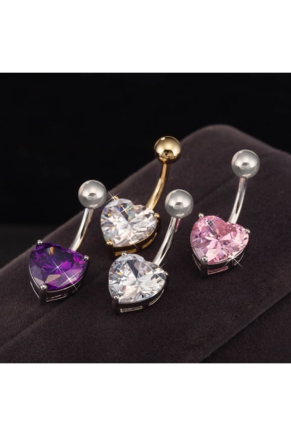 Brass Cubic Zirconia Belly Rings Heart Golden Clear 32x10mm for DIY