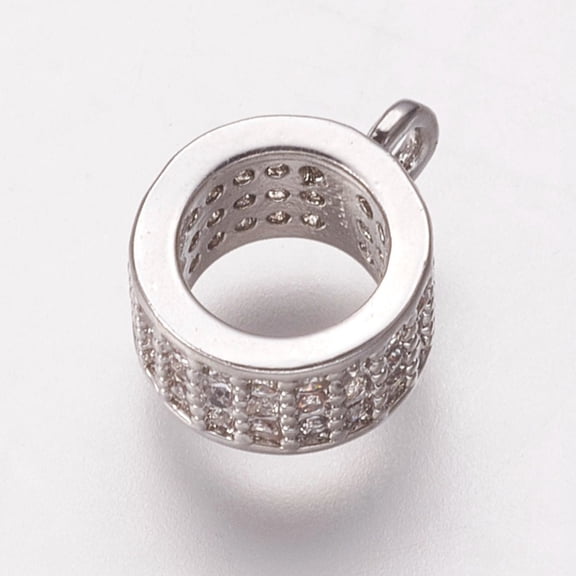 Brass Cubic Zirconia Tube Bails Loop Bails Bail Beads Ring Clear Platinum 9.5x7.5x4mm Hole: 1mm