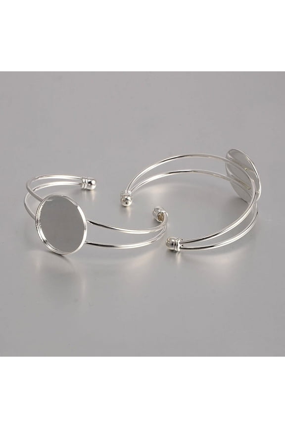 Brass Cuff Bangle Making Blank Bangle Base with Flat Round Tray Silver Color Plated 60mm Tray: 25mm for DIY