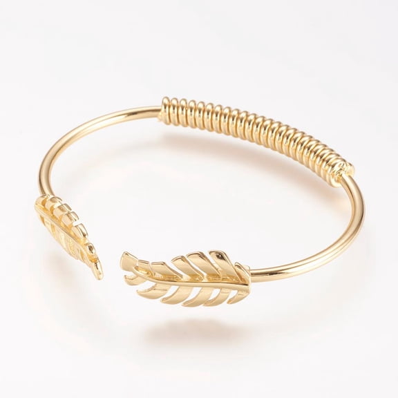 Brass Cuff Bangle Real 18K Gold Plated Leaf Golden 2 inchx2-1/4 inch(50x58mm)