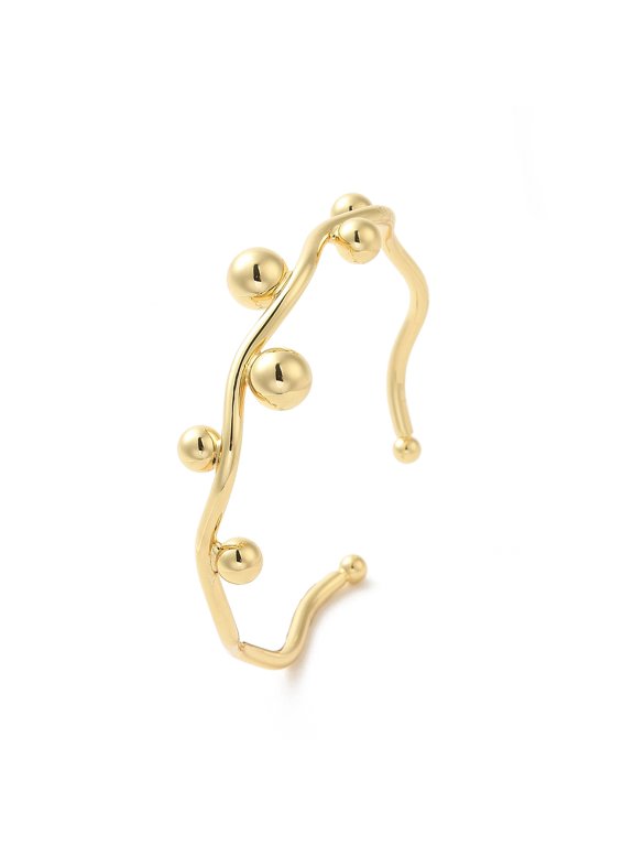 Brass Cuff Bangles Round Ball Real 18K golden Plated Inner Diameter: 2-1/8 inch(5.5cm)