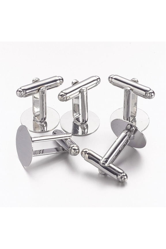 Brass Cuff Button Cufflink Findings for Apparel Accessories Platinum Tray: 14mm 18x18x14mm
