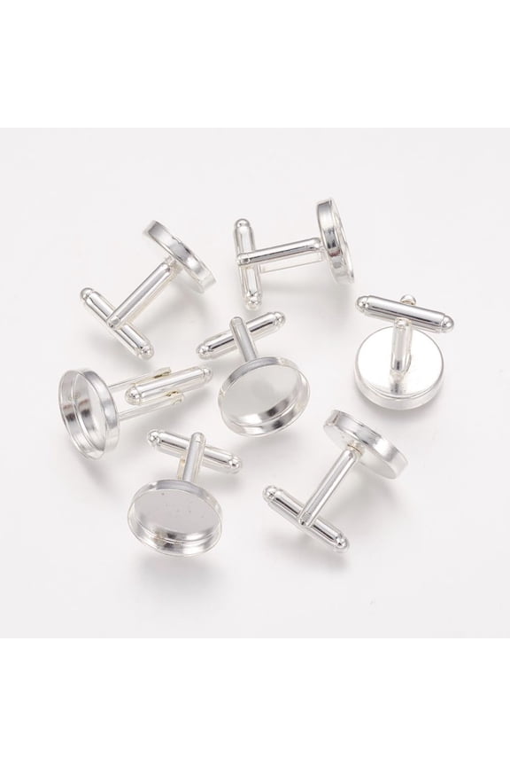 Brass Cuff Button Cufflink Findings for Apparel Accessories Silver Color Plated 21x18mm