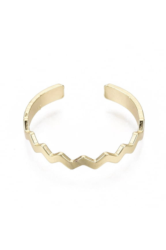 Brass Cuff Finger Rings Open Rings Nickel Free Wave Real 18K Gold Plated Size 7 1/4(17.5mm)