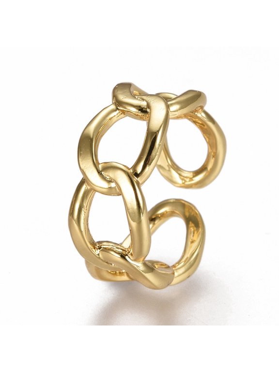Brass Cuff Rings Cadmium Free Lead Free Open Rings Curb Chain Shape Real 18K Gold Plated Size 7 Inner Diameter: 17mm