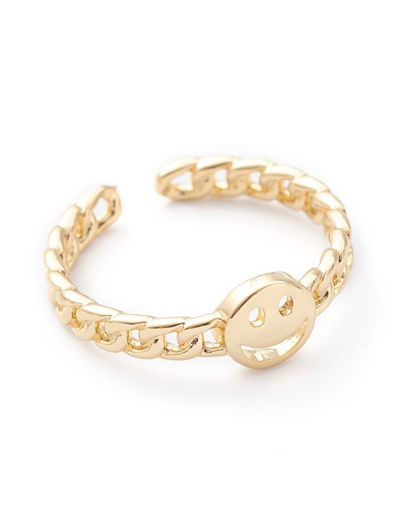 Brass Cuff Rings Cadmium Free Lead Free Open Rings Long-Lasting Plated Face Curb Chain Shape Real 18K Gold Plated Size 8