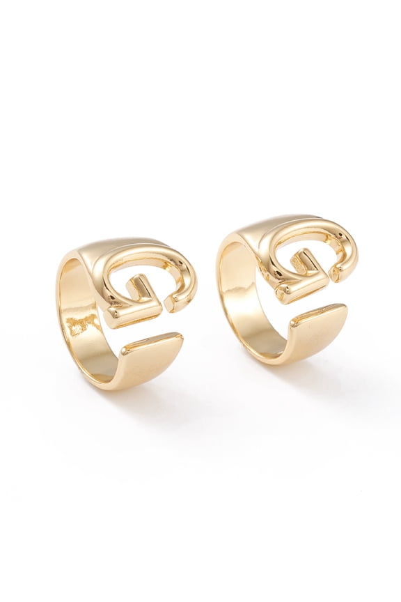 Brass Cuff Rings Cadmium Free Lead Free Open Rings Long-Lasting Plated Real 18K Gold Plated Letter.G Size 6 17mm