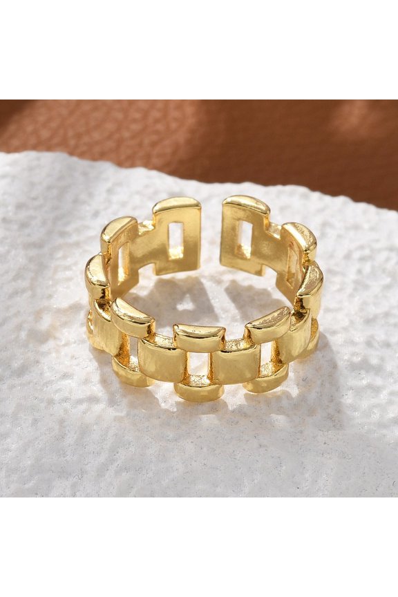 Brass Cuff Rings Chain Charm Real 18K golden Plated 8mm Inner Diameter: Adjustable