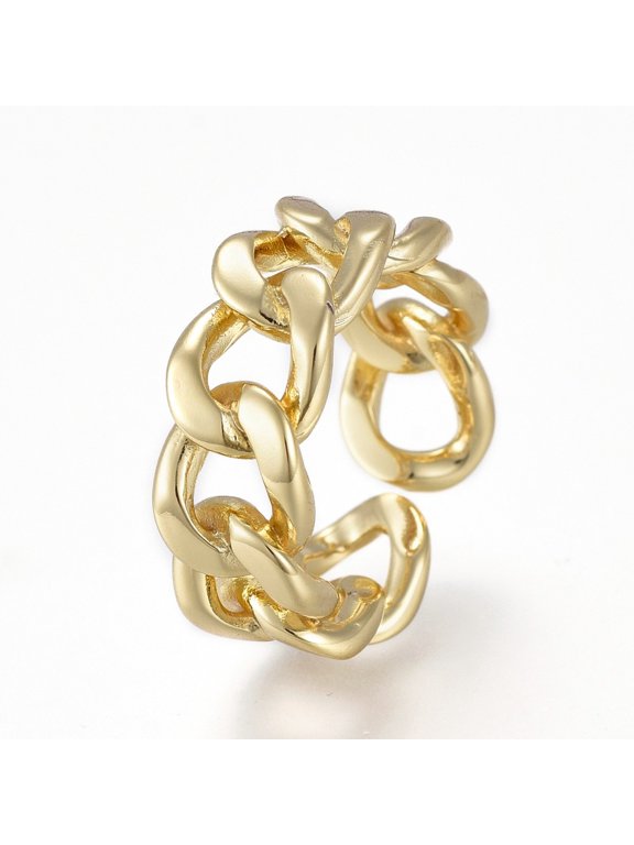 Brass Cuff Rings Open Rings Long-Lasting Plated Curb Chain Shape Real 18K golden Plated Size 6 Inner Diameter: 17mm