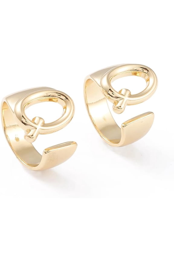 Brass Cuff Rings Open Rings Long-Lasting Plated Real 18K golden Plated Letter.Q Size 6 17mm