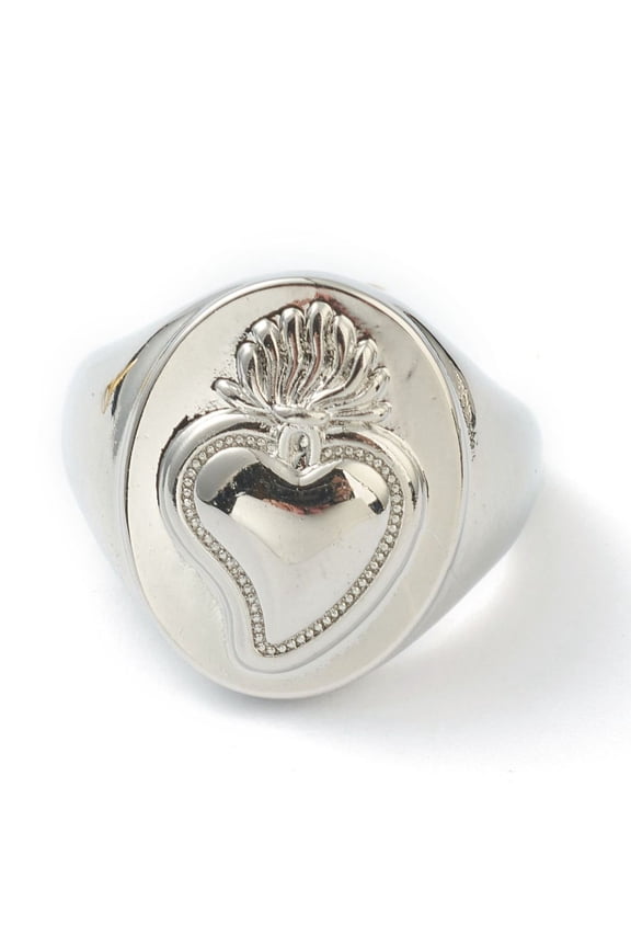 Brass Cuff Rings Open Rings Oval with Sacred Heart Platinum US Size 6(16.5mm)