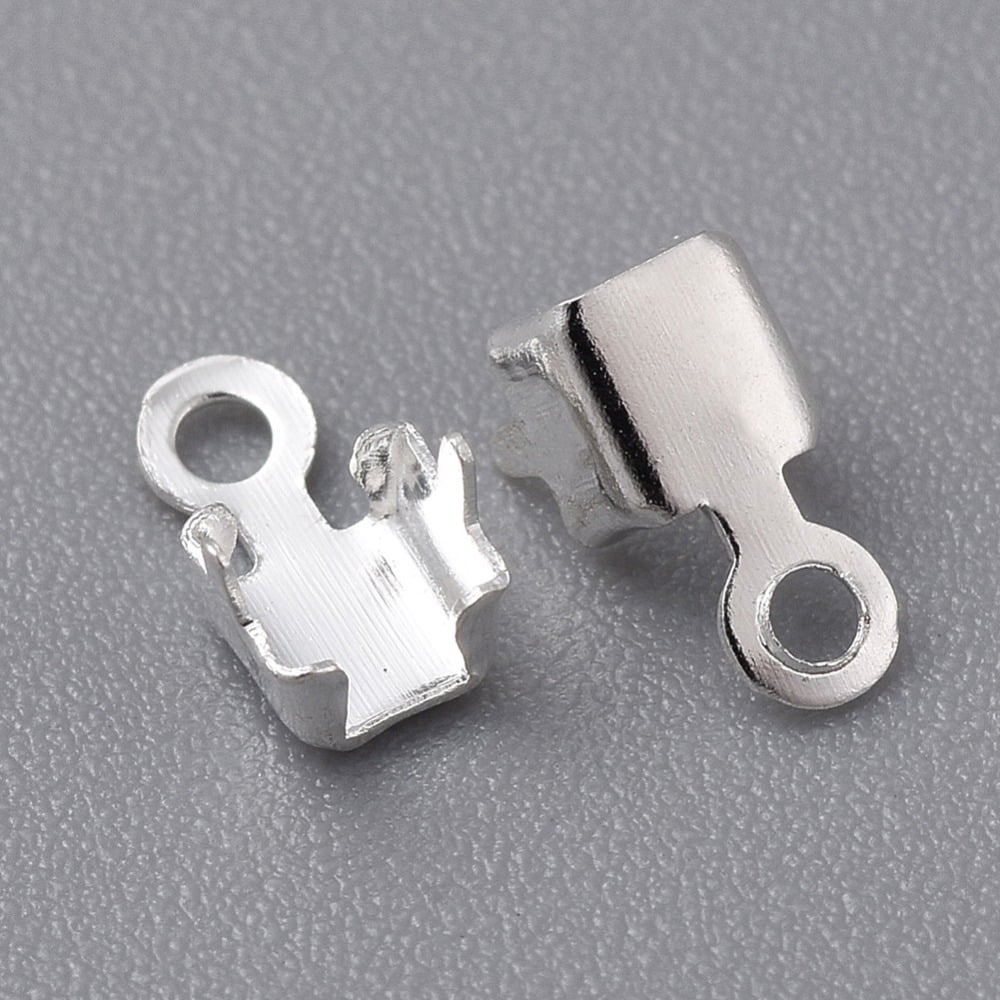 Brass Cup Chain Ends Rhinestone Cup Chain Connectors Silver 7x3.5mm Hole: 1.4mm about 3.3mm inner diameter