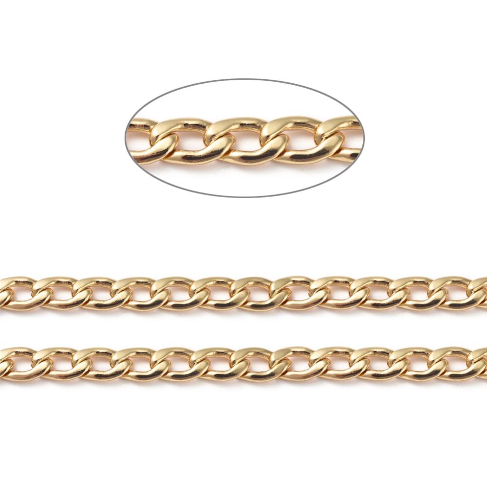 Brass Curb Chains Cuban Link Chains Chunky Chains Soldered Long-Lasting Plated with Spool Real 18K golden Plated 9x6x1.5mm about 16.4 Feet(5m)/roll