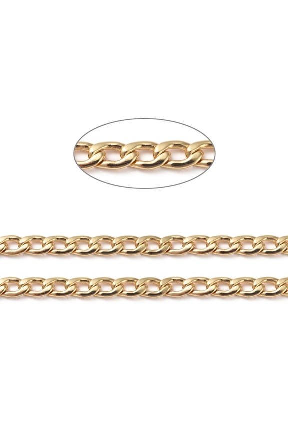 Brass Curb Chains Cuban Link Chains Chunky Chains Soldered Long-Lasting Plated with Spool Real 18K golden Plated 9x6x1.5mm about 16.4 Feet(5m)/roll