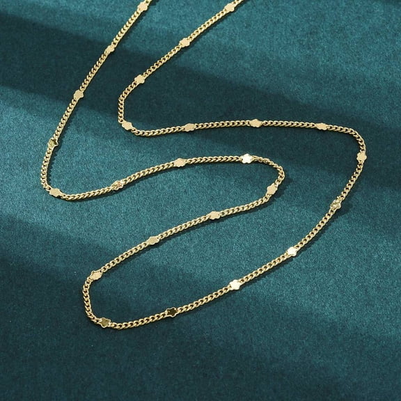 Brass Curb Chains with Star Necklace for Women Cadmium Free & Lead Free Real 18K Gold Plated 17.72 inch(45cm)
