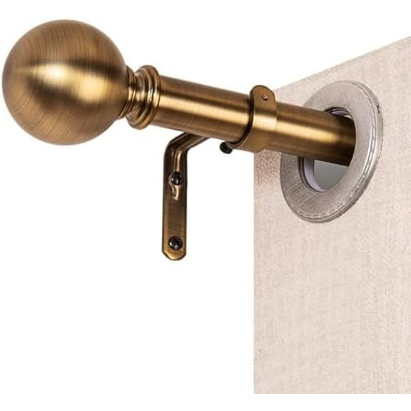 Brass Curtain Rods for Windows 18 to 45 inches, 1 Inch Modern Metal Drapery Rods, Adjustable Heavy Duty Curtain Pole with Round Finials(18"-45"Antique Brass)