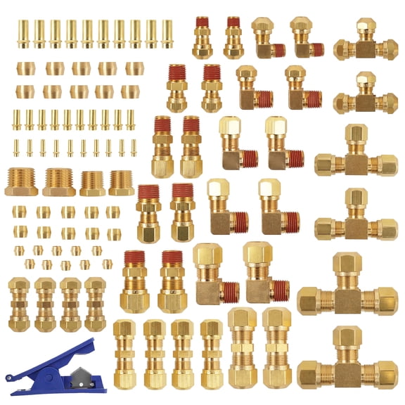 TORQUE 101 PCS Brass DOT Push-in Fitting Air Brake Fitting Assortment Kit 1/4" 3/8" 1/2" Air Brake Fittings Repair Kit for Trucks