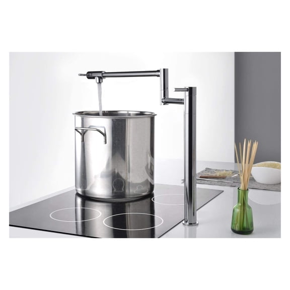 Brass Deck Mount Pot Filler Faucet Single Cold Brushed Nickel Finish With Extension Shank And 20" Dual Swing Joints Spout ,Easy to Use