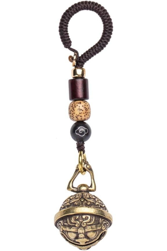Brass Decorative Bells Keychain with Auspicious Pattern, Hanging Lucky Bell for Car Keys or Backpack as Good Luck Charms