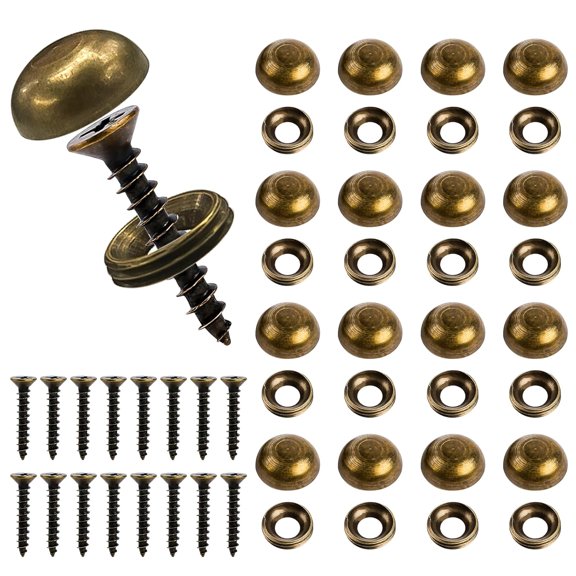 Brass Decorative Screws with Caps, 16 Pcs Wood Screws for Cabinet Doors, Windows & Mirrors (15mm)