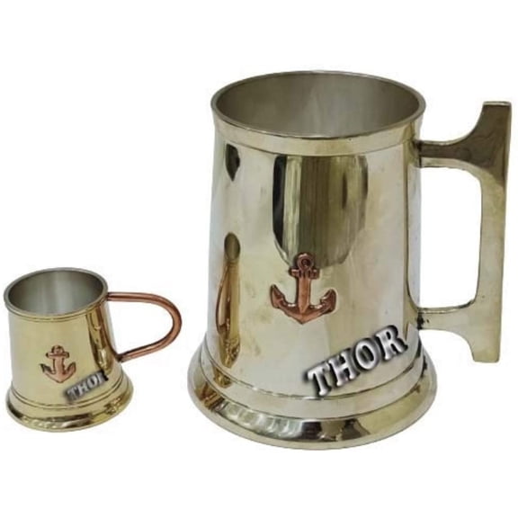 Brass Design Handle Anchor coffee Mug For Nautical Decor Set of 2