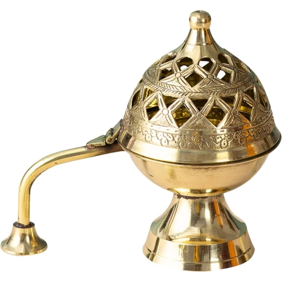 Brass Dhoop Dani with Handle for Puja | Traditional Brass Incense Burner with Dome Lid | Decorative Dhoop Holder for Temple, Home & Spiritual Use ( 5x5 )