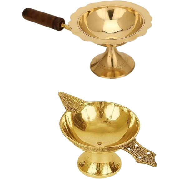 Brass Dhoop Diya and Small Aarti Diya with Stand Religious Item Combo ...