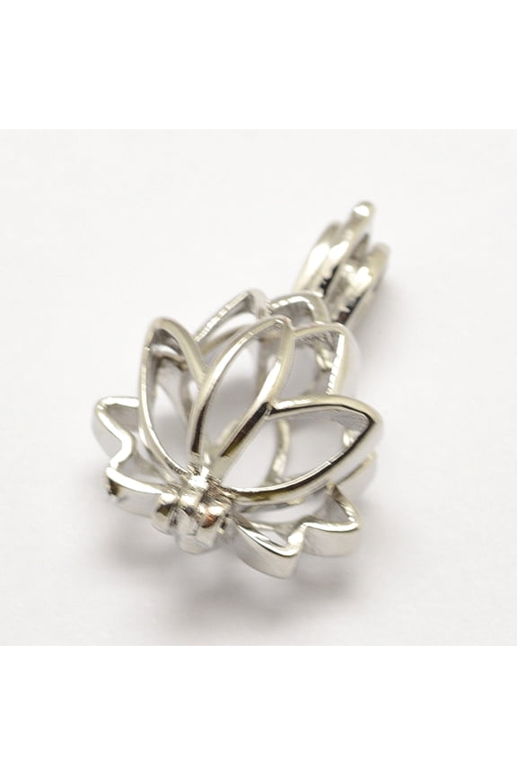 Brass Diffuser Locket Pendants Cage Pendants Lotus Cadmium Free & Nickel Free & Lead Free Platinum 20x14x9mm Hole: 3x4mm inner size: 10mm