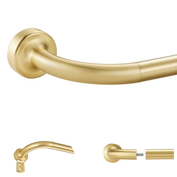 Brass Disc Curtain Rods 28-48 Inches Window Rod Adjustable Room Darkening Drapery With Aluminum Finials And Brackets Wrap Around Design