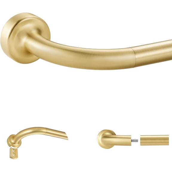 Brass Disc Curtain Rods, 48-84 Inches Window Curtain Rod,Adjustable Room Darkening Curtain Rod with Aluminum Finials and Brackets,Wrap Around Design