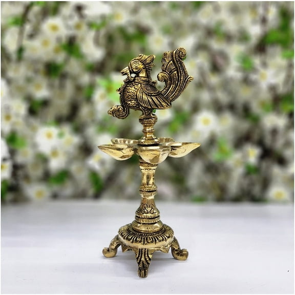 Brass Diya Lamp Large Size Annam Pakshi Home Temple Diya Annam Bird Oil Lamp with Stand Traditional Indian Oil Lamps Brass Decorative Diyas Lamp for Aarti Pooja Indian Handmade Diya - AtoZ India Cart