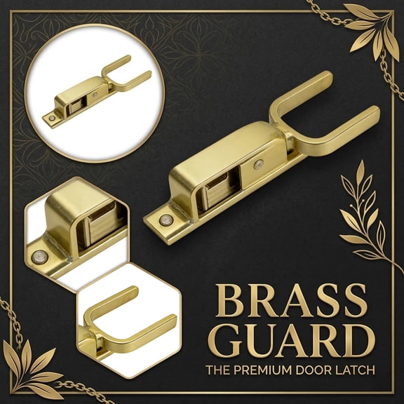 Brass Door Guard Latch - Heavy Duty Galvanized Steel for Instant Locking, Suitable for Outdoor Use, 2 Pcs Set - Home Security, Patio Doors, Garage Doors, Commercial Spaces