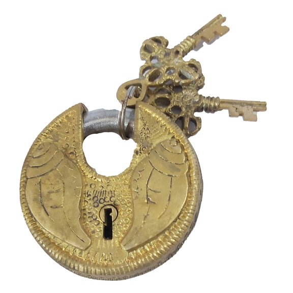 Brass Door Padlock Fully Functional Handmade Antique Design with Keys Unique Collectible Locks Combination of Style & Security (Conch-Round)