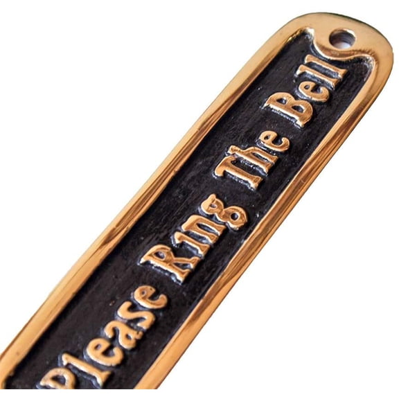 Brass Door Sign Casted Gold/Black Handmade Plaques Plate for House Home Decor Style Accessories Wall Mounted (12.5cm X 3.25cm) (Please Ring The Bell)