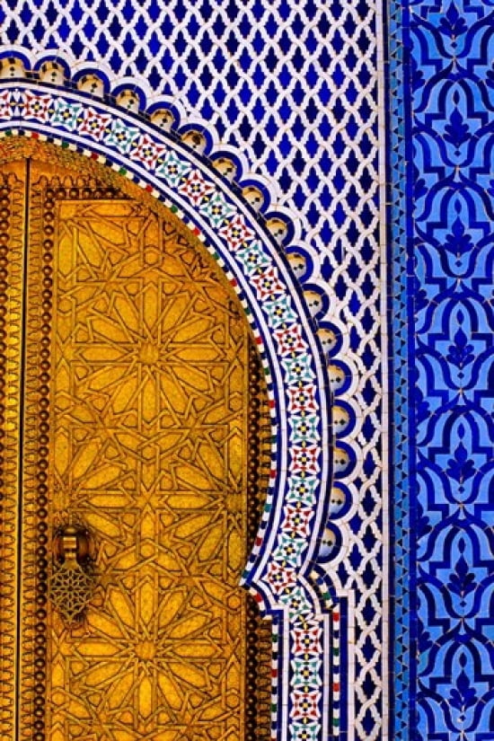 Brass Door and Tile Work at Dar al-Makhzen Fez Morocco Canvas Art - Charles O Cecil DanitaDelimont (24 x 36)