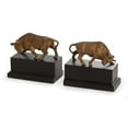 thumbnail image 1 of Brass Double Bull Bookends with Flamed Patina Finish on Black Wood Base., 1 of 1