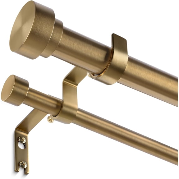 Brass Double Curtain Rod, Warm Gold Long Dual Curtain Rods for Windows 84 to 120 Inch, 1 Inch Adjustable Heavy Duty Spliced Double Rod, Pro-Plating Process, Aluminium Finials