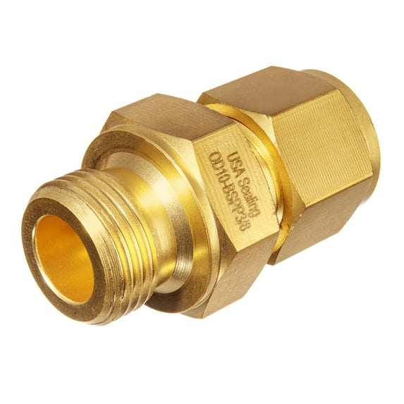 Brass Double Ferrule Instrumentation Tube Fitting - Male Straight - 1/2" Tube OD x 1/2" Male BSPP