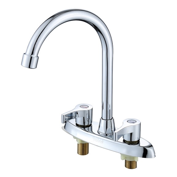 Brass Double Hole Basin Mixer Tap with Rotary Spout for Kitchen or Bathroom Sink, Hot and Cold Water, 100mm Centers, Silver Finish, Copper Body and Easy Installation for Wash Hand Basins