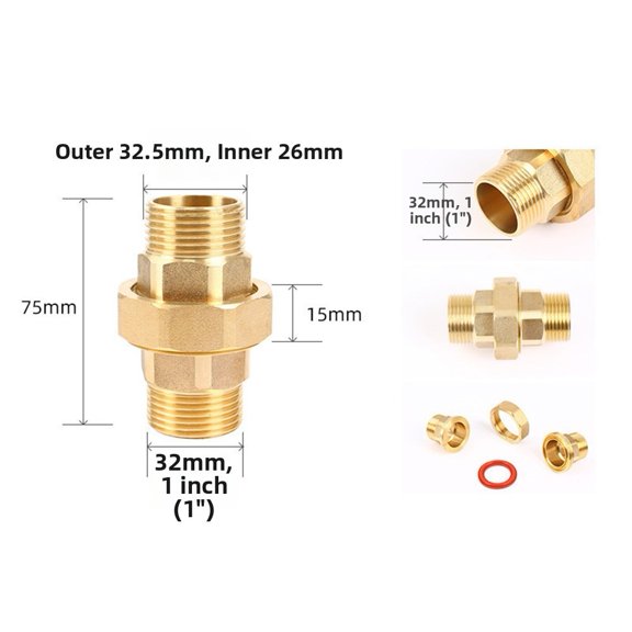 Brass Double Male Threaded Pipe Fittings With Tapered Sealing Rings Water Heating Gas Plumbing System Connectors 2 Pack 1/2 3/4 1 Inch Yellow For DIY Or Use(1 inch)