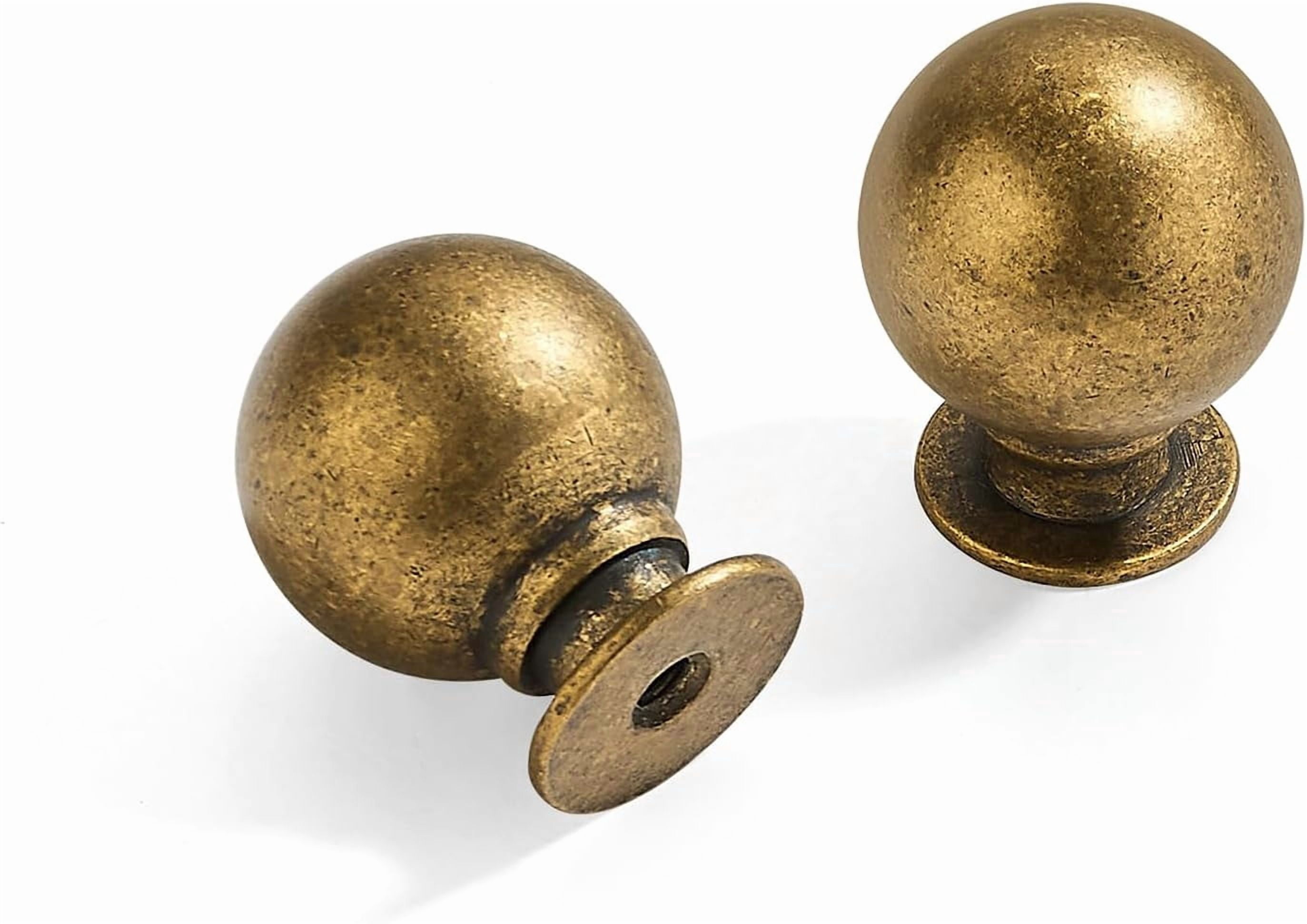 Brass Drawer Knobs 2 Pack 1.1 Inch Antique Brass Cabinet Knobs Kitchen Cabinet Hardware Vintage Ball Knobs Antinque Gold Pulls for Drawers.